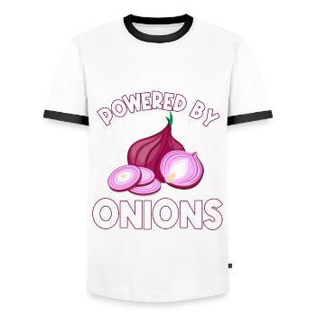 Powered by onions - Men's Ringer Shirt - white/black - Front - AI Model Female 172 light (172cm) & AI Model Male 178 dark (178cm)