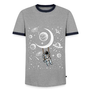 Astronauten Schaukel Geschenk - Männer Kontrast-T-Shirt - Grau/Navy  - Vorne - AI Model Female 172 light (172cm) & AI Model Male 178 light (178cm)