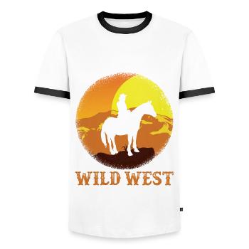 Cowboy du Far West - T-shirt contrasté Homme - blanc/noir - Devant - AI Model Female 172 light (172cm) & AI Model Male 178 dark (178cm)