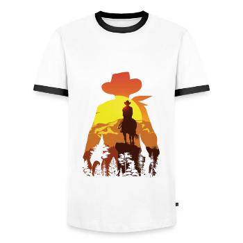 Cowboy avec cheval - T-shirt contrasté Homme - blanc/noir - Devant - AI Model Female 172 light (172cm) & AI Model Male 178 dark (178cm)