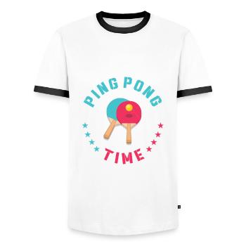 Temps de ping-pong - T-shirt contrasté Homme - blanc/noir - Devant - AI Model Female 172 light (172cm) & AI Model Male 178 dark (178cm)