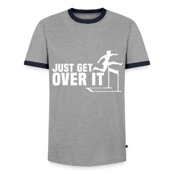Évolution de la course de haies - T-shirt contrasté Homme - gris/marine  - Devant - AI Model Female 172 light (172cm) & AI Model Male 178 light (178cm)