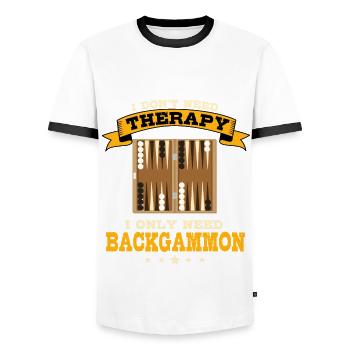 Thérapie de backgammon - T-shirt contrasté Homme - blanc/noir - Devant - AI Model Female 172 light (172cm) & AI Model Male 178 dark (178cm)
