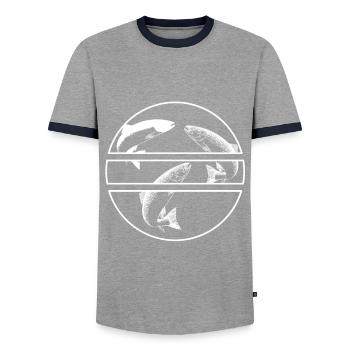 Lachs - Männer Kontrast-T-Shirt - Grau/Navy  - Vorne - AI Model Female 172 light (172cm) & AI Model Male 178 light (178cm)