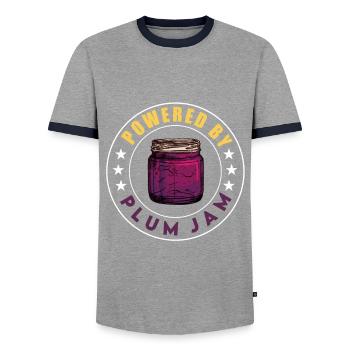 Plum puree saying - Men's Ringer Shirt - grey/navy  - Front - AI Model Female 172 light (172cm) & AI Model Male 178 light (178cm)