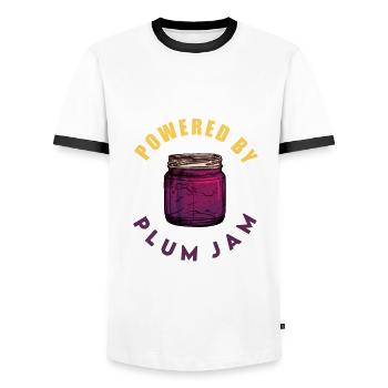 Plum puree saying - Men's Ringer Shirt - white/black - Front - AI Model Female 172 light (172cm) & AI Model Male 178 dark (178cm)