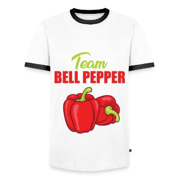 Team Paprika - Men's Ringer Shirt - white/black - Front - AI Model Female 172 light (172cm) & AI Model Male 178 dark (178cm)