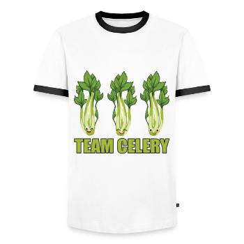 Team Celery - Men's Ringer Shirt - white/black - Front - AI Model Female 172 light (172cm) & AI Model Male 178 dark (178cm)