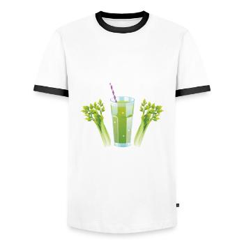 Celery Juice Whisperer - Men's Ringer Shirt - white/black - Front - AI Model Female 172 light (172cm) & AI Model Male 178 dark (178cm)