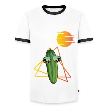 Concombre des années 80 - T-shirt contrasté Homme - blanc/noir - Devant - AI Model Female 172 light (172cm) & AI Model Male 178 dark (178cm)
