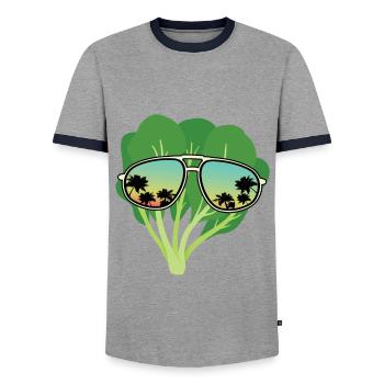 Lunettes de soleil aux épinards - T-shirt contrasté Homme - gris/marine  - Devant - AI Model Female 172 light (172cm) & AI Model Male 178 light (178cm)