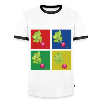 Équipe Radis - T-shirt contrasté Homme - blanc/noir - Devant - AI Model Female 172 light (172cm) & AI Model Male 178 dark (178cm)