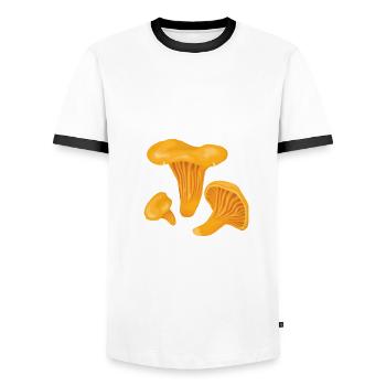 Chanterelle Whisperer - Men's Ringer Shirt - white/black - Front - AI Model Female 172 light (172cm) & AI Model Male 178 dark (178cm)