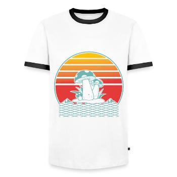 Champignons Rétro - T-shirt contrasté Homme - blanc/noir - Devant - AI Model Female 172 light (172cm) & AI Model Male 178 dark (178cm)