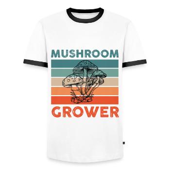 Producteurs de champignons - T-shirt contrasté Homme - blanc/noir - Devant - AI Model Female 172 light (172cm) & AI Model Male 178 dark (178cm)