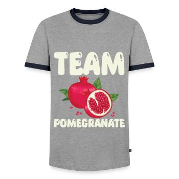 Team Pomegranate - Men's Ringer Shirt - grey/navy  - Front - AI Model Female 172 light (172cm) & AI Model Male 178 light (178cm)