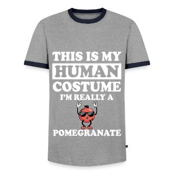 Pomegranate Saying - Men's Ringer Shirt - grey/navy  - Front - AI Model Female 172 light (172cm) & AI Model Male 178 light (178cm)