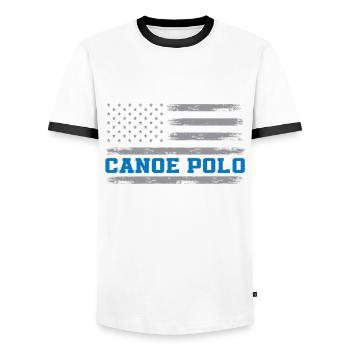 Kanupolo Amérique - T-shirt contrasté Homme - blanc/noir - Devant - AI Model Female 172 light (172cm) & AI Model Male 178 dark (178cm)