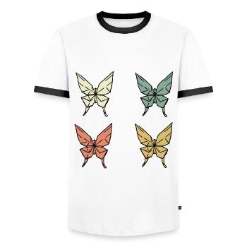 Origami Schmetterlinge - Männer Kontrast-T-Shirt - Weiß/Schwarz - Vorne - AI Model Female 172 light (172cm) & AI Model Male 178 dark (178cm)