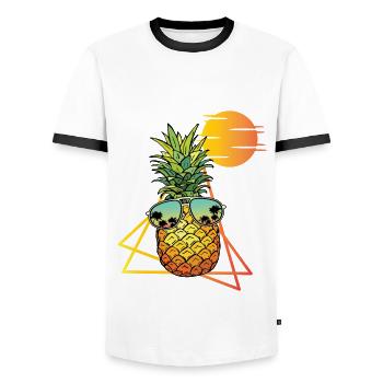 80s Retro Pineapple - Men's Ringer Shirt - white/black - Front - AI Model Female 172 light (172cm) & AI Model Male 178 dark (178cm)
