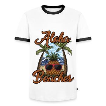 Plages d’Aloha - T-shirt contrasté Homme - blanc/noir - Devant - AI Model Female 172 light (172cm) & AI Model Male 178 dark (178cm)