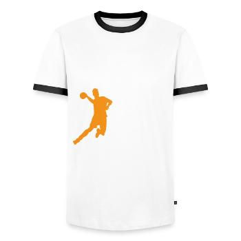 Dodgeball Player Saying - Men's Ringer Shirt - white/black - Front - AI Model Female 172 light (172cm) & AI Model Male 178 dark (178cm)