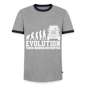 Truck Driving Instructor - Men's Ringer Shirt - grey/navy  - Front - AI Model Female 172 light (172cm) & AI Model Male 178 light (178cm)