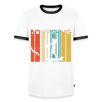 Retro Bogenfischen - Männer Kontrast-T-Shirt - Weiß/Schwarz - Vorne - AI Model Female 172 light (172cm) & AI Model Male 178 dark (178cm)