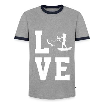 Bow fishing - Men's Ringer Shirt - grey/navy  - Front - AI Model Female 172 light (172cm) & AI Model Male 178 light (178cm)