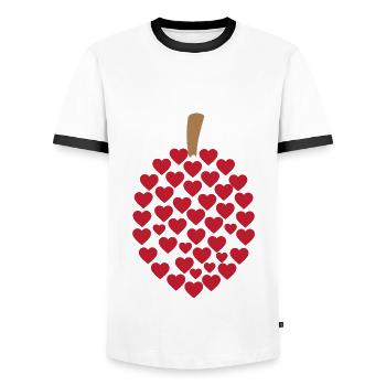 Durian Hearts - Men's Ringer Shirt - white/black - Front - AI Model Female 172 light (172cm) & AI Model Male 178 dark (178cm)