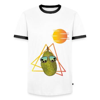 Retro 80s jackfruit - Men's Ringer Shirt - white/black - Front - AI Model Female 172 light (172cm) & AI Model Male 178 dark (178cm)