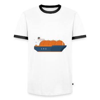 Équipage du méthanier - T-shirt contrasté Homme - blanc/noir - Devant - AI Model Female 172 light (172cm) & AI Model Male 178 dark (178cm)