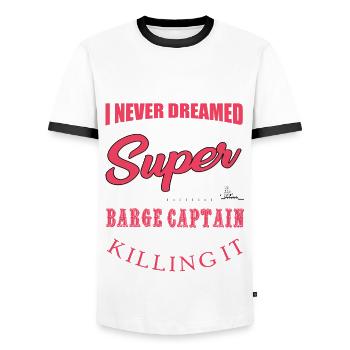 Lastkahn Kapitän - Männer Kontrast-T-Shirt - Weiß/Schwarz - Vorne - AI Model Female 172 light (172cm) & AI Model Male 178 dark (178cm)