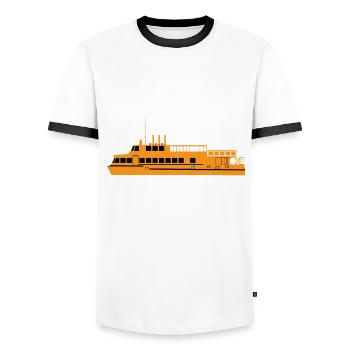 Ferry saying - Men's Ringer Shirt - white/black - Front - AI Model Female 172 light (172cm) & AI Model Male 178 dark (178cm)