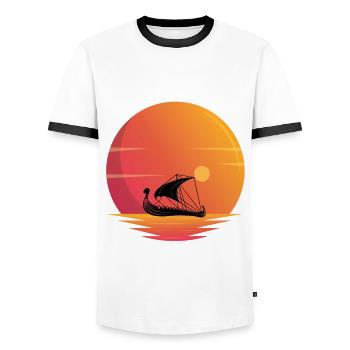 Viking Ship Sunset - Men's Ringer Shirt - white/black - Front - AI Model Female 172 light (172cm) & AI Model Male 178 dark (178cm)