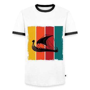 Navire viking rétro - T-shirt contrasté Homme - blanc/noir - Devant - AI Model Female 172 light (172cm) & AI Model Male 178 dark (178cm)