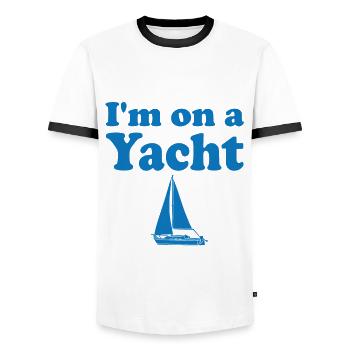 Je suis sur un yacht j’adore naviguer - T-shirt contrasté Homme - blanc/noir - Devant - AI Model Female 172 light (172cm) & AI Model Male 178 dark (178cm)