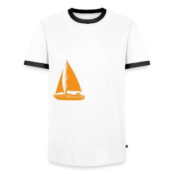 Funny Sailboat, The Sailing Skipper Says - Men's Ringer Shirt - white/black - Front - AI Model Female 172 light (172cm) & AI Model Male 178 dark (178cm)