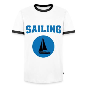 Great Sailing And Fishing - Men's Ringer Shirt - white/black - Front - AI Model Female 172 light (172cm) & AI Model Male 178 dark (178cm)