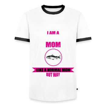 Forellenfischen Mama - Männer Kontrast-T-Shirt - Weiß/Schwarz - Vorne - AI Model Female 172 light (172cm) & AI Model Male 178 dark (178cm)