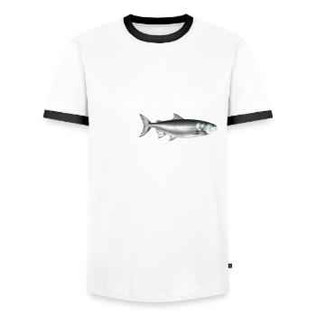 Dear Salmon - Men's Ringer Shirt - white/black - Front - AI Model Female 172 light (172cm) & AI Model Male 178 dark (178cm)