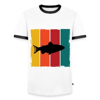 Retro Salmon Shirt - Men's Ringer Shirt - white/black - Front - AI Model Female 172 light (172cm) & AI Model Male 178 dark (178cm)