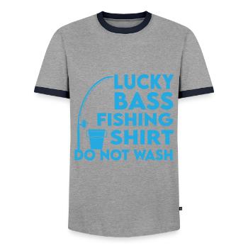Lucky Bass Fishing Shirt - Männer Kontrast-T-Shirt - Grau/Navy  - Vorne - AI Model Female 172 light (172cm) & AI Model Male 178 light (178cm)