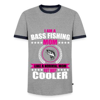 Perch Fishing Mom - Men's Ringer Shirt - grey/navy  - Front - AI Model Female 172 light (172cm) & AI Model Male 178 light (178cm)