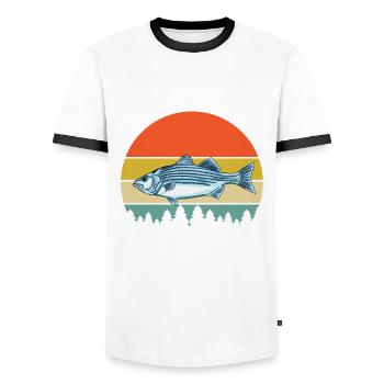Retro Striped Bass T-Shirt - Men's Ringer Shirt - white/black - Front - AI Model Female 172 light (172cm) & AI Model Male 178 dark (178cm)