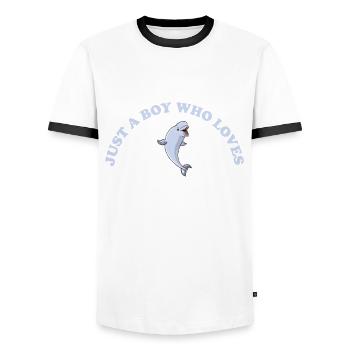 Only A Boy Who Loves Beluga Whales - Men's Ringer Shirt - white/black - Front - AI Model Female 172 light (172cm) & AI Model Male 178 dark (178cm)