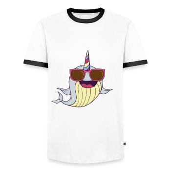 Süsser Narwal Mit Sonnenbrille - Männer Kontrast-T-Shirt - Weiß/Schwarz - Vorne - AI Model Female 172 light (172cm) & AI Model Male 178 dark (178cm)