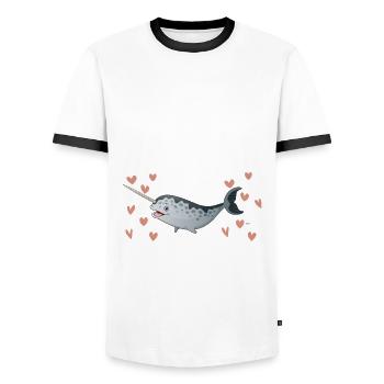 Ich Liebe Narwale - Männer Kontrast-T-Shirt - Weiß/Schwarz - Vorne - AI Model Female 172 light (172cm) & AI Model Male 178 dark (178cm)