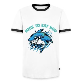 Drôle de jeu de mots avec requin - T-shirt contrasté Homme - blanc/noir - Devant - AI Model Female 172 light (172cm) & AI Model Male 178 dark (178cm)