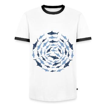 Groupe de requins - T-shirt contrasté Homme - blanc/noir - Devant - AI Model Female 172 light (172cm) & AI Model Male 178 dark (178cm)